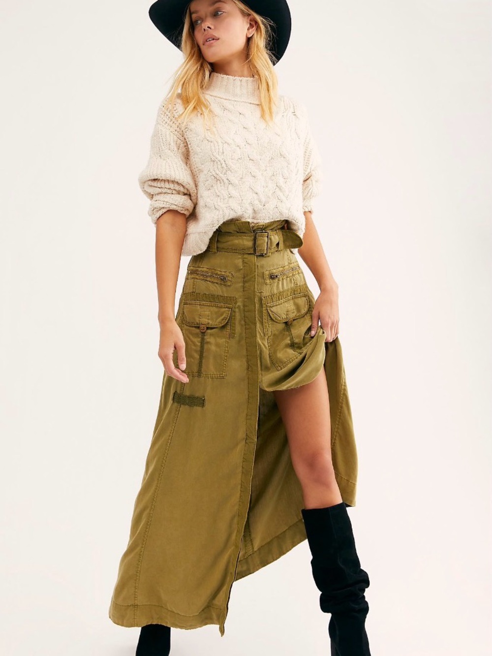 Free People *BEIGE* “The Feeling of Falling” Utility Maxi Skirt